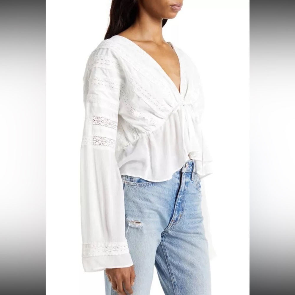 Nwt Allsaints Chlo Broderie Crop Long Sleeve Cotton Blouse